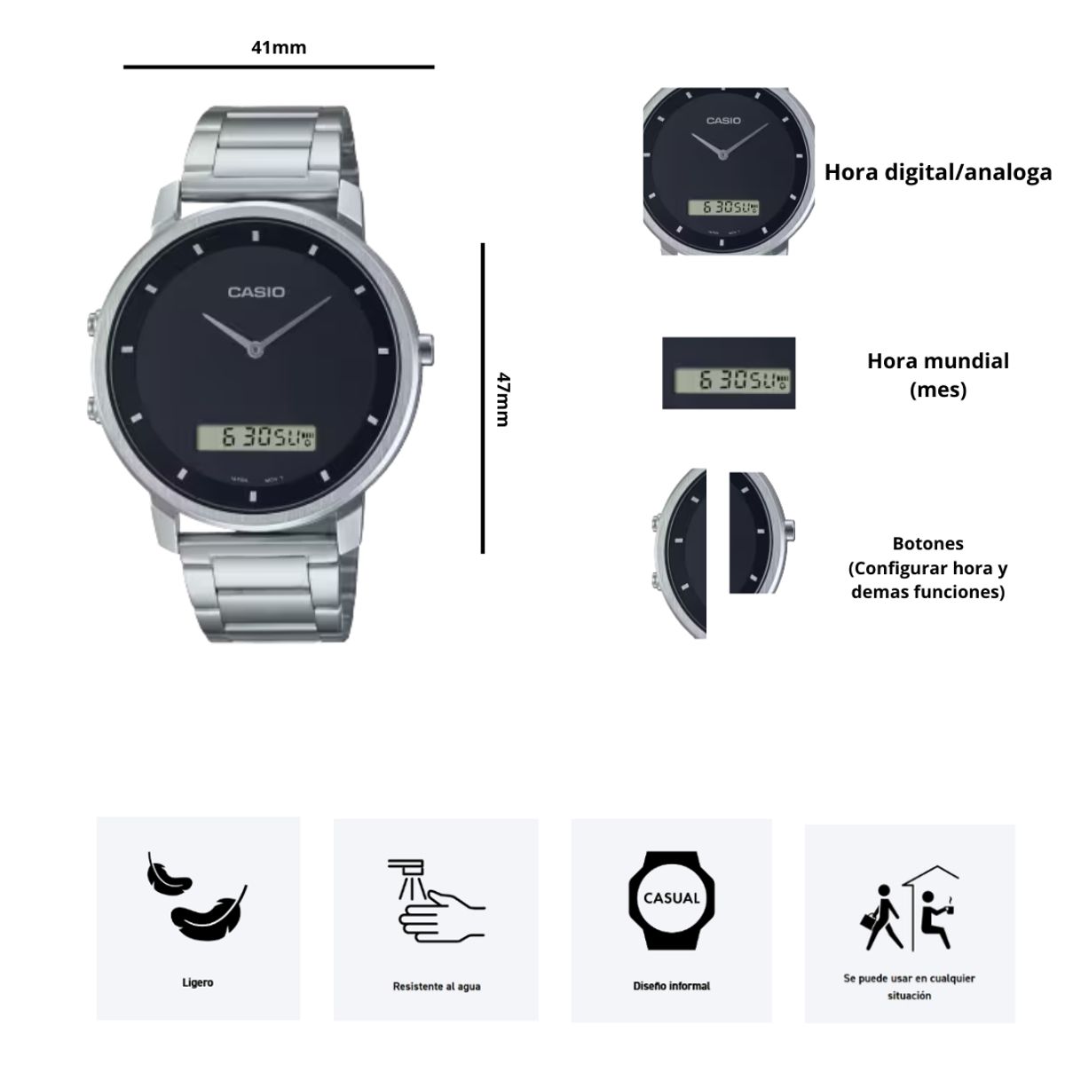 CASIO - Reloj Hombre Casio MTP-B200D-1E Diseño Casual