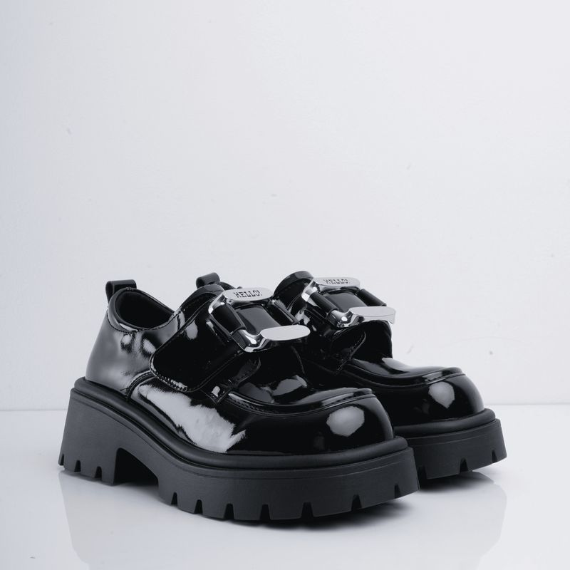 CALZADO ADRENALINA - Zapatos negros de charol con herraje y correa plateada sharon