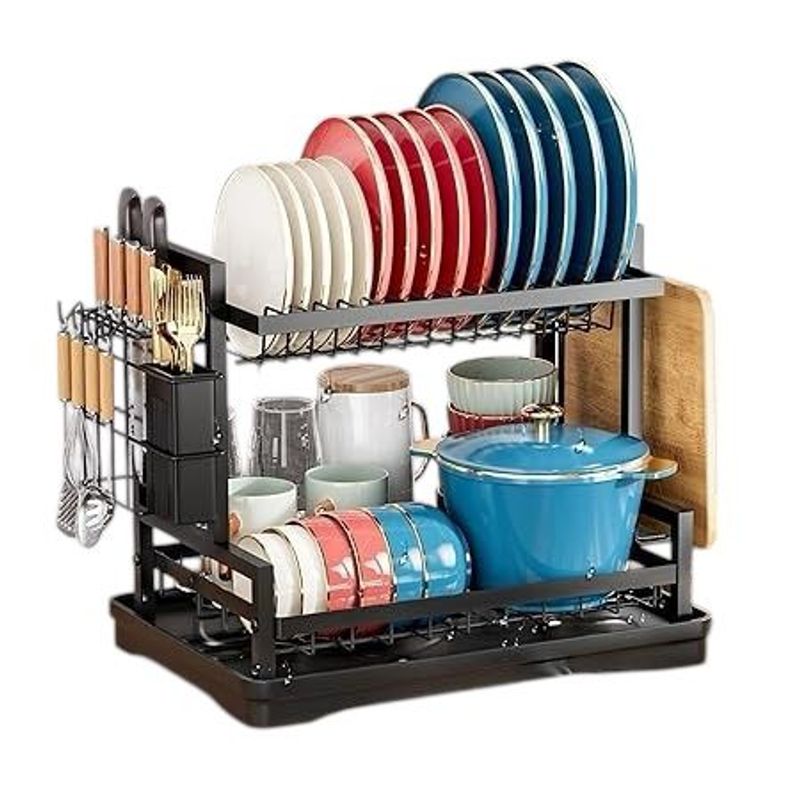 GENERICO - Organizador y Escurridor Loza Platos Acero Inoxidable 2 Niveles