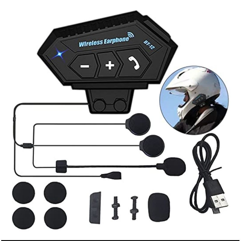 GENERICO - Intercomunicador Auriculares Casco Bluetooh Bt12 Moto Musica Sikeo Color Negro
