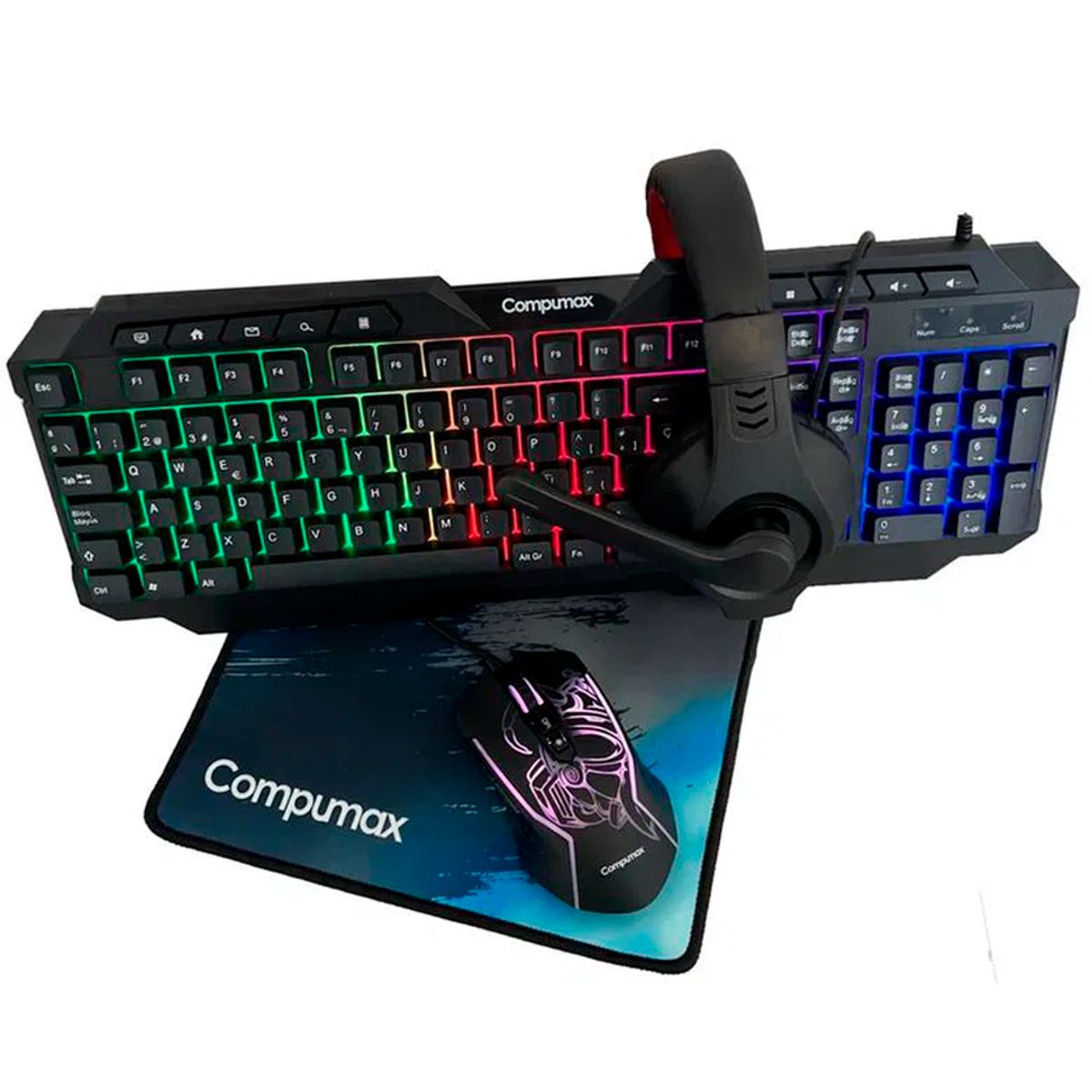 COMPUMAX - Combo Gamer 4 En 1 Compumax Rgb Negro