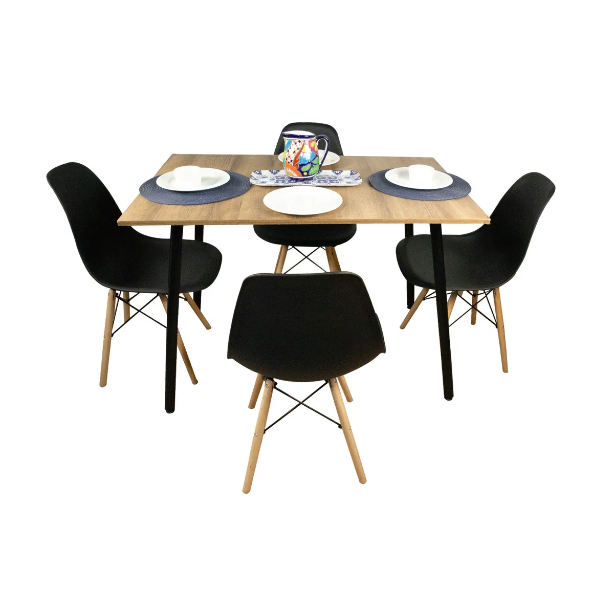 DKO DESIGN - Combo Comedor rectangular 4p (75x110x70) Amaretto + 4 sillas negras