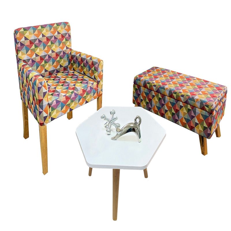 DKO DESIGN - Sala Poltrona+ Puff Baul+Mesa Hexagonal Bca
