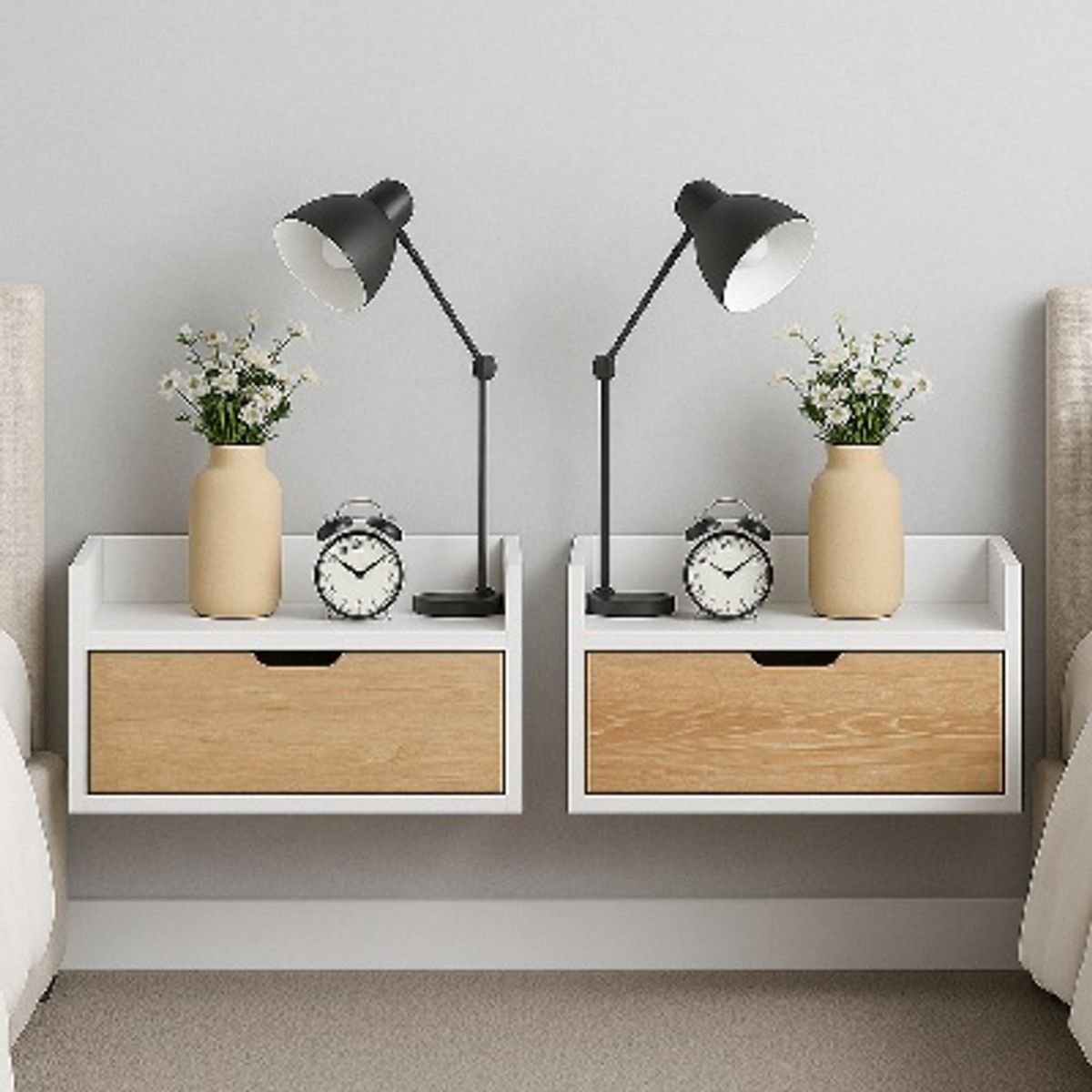 DKO DESIGN - Set X 2 Mesas De Noche Flotantes Con Puerta 35x50x30cm Madera