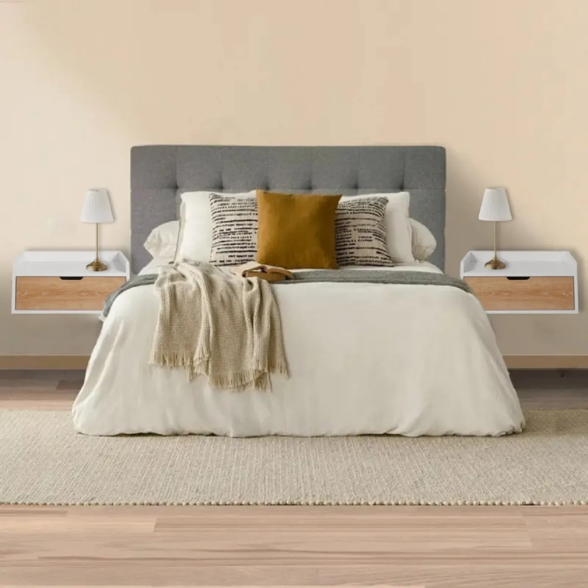 DKO DESIGN - Set X 2 Mesas De Noche Flotantes Con Puerta 35x50x30cm Madera