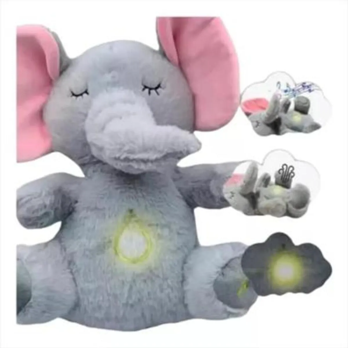 INFANTILES CAJUROMIX - Peluche elefante Gris Que Respira Recargable Con Luz Y Sonido