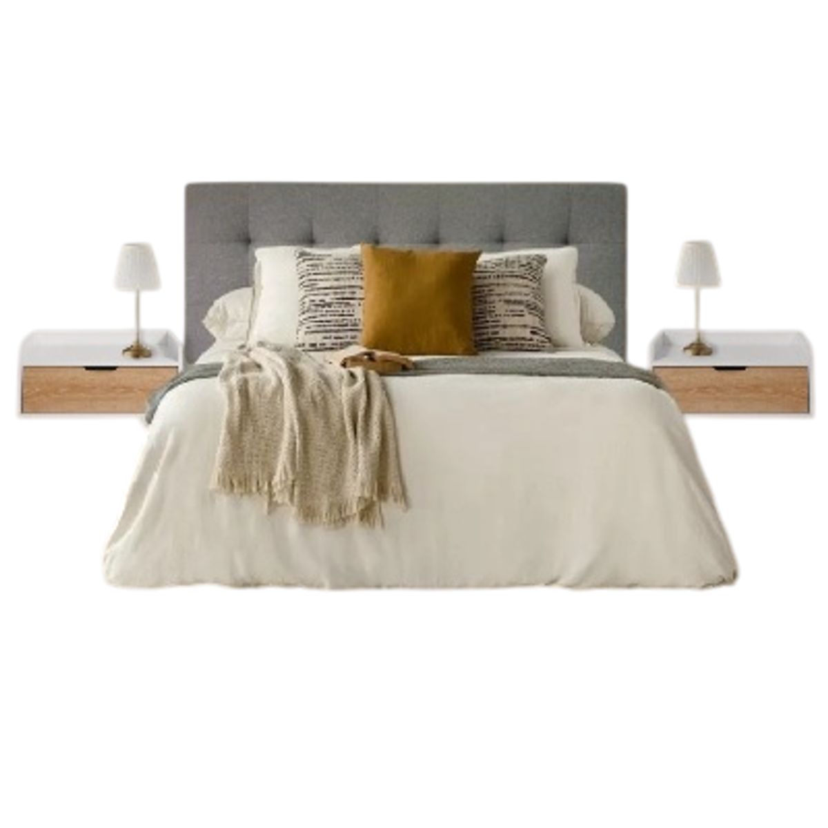 DKO DESIGN - Cabecero Para Cama Doble + Set Mesas De Noche Flotantes