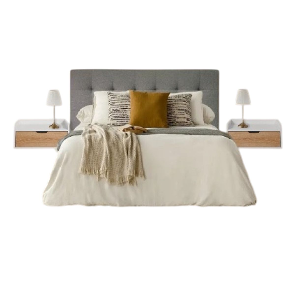 DKO DESIGN - Cabecero Para Cama Doble + Set Mesas De Noche Flotantes