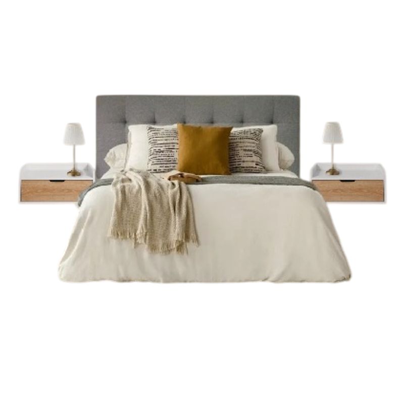 DKO DESIGN - Combo Cabecero Cama Doble (60x140x5) Gris Memphis + Set x 2 mesas de noche Toulus Flotantes