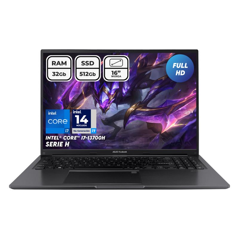 ASUS - Portátil Asus Intel Core I7 13700h Ram 32gb Ssd 512gb 16 WUXGA Computador Portátil