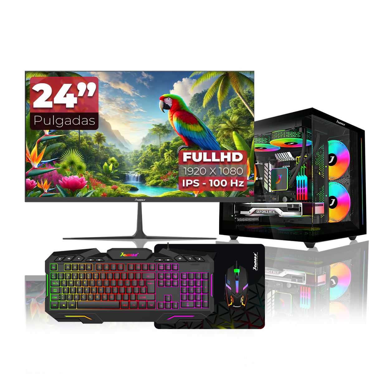 JANUS - Computador Gamer Ryzen 5 5600GT RAM 16GB RGB SSD 512GB RTX 3050 Monitor 24  100Hz