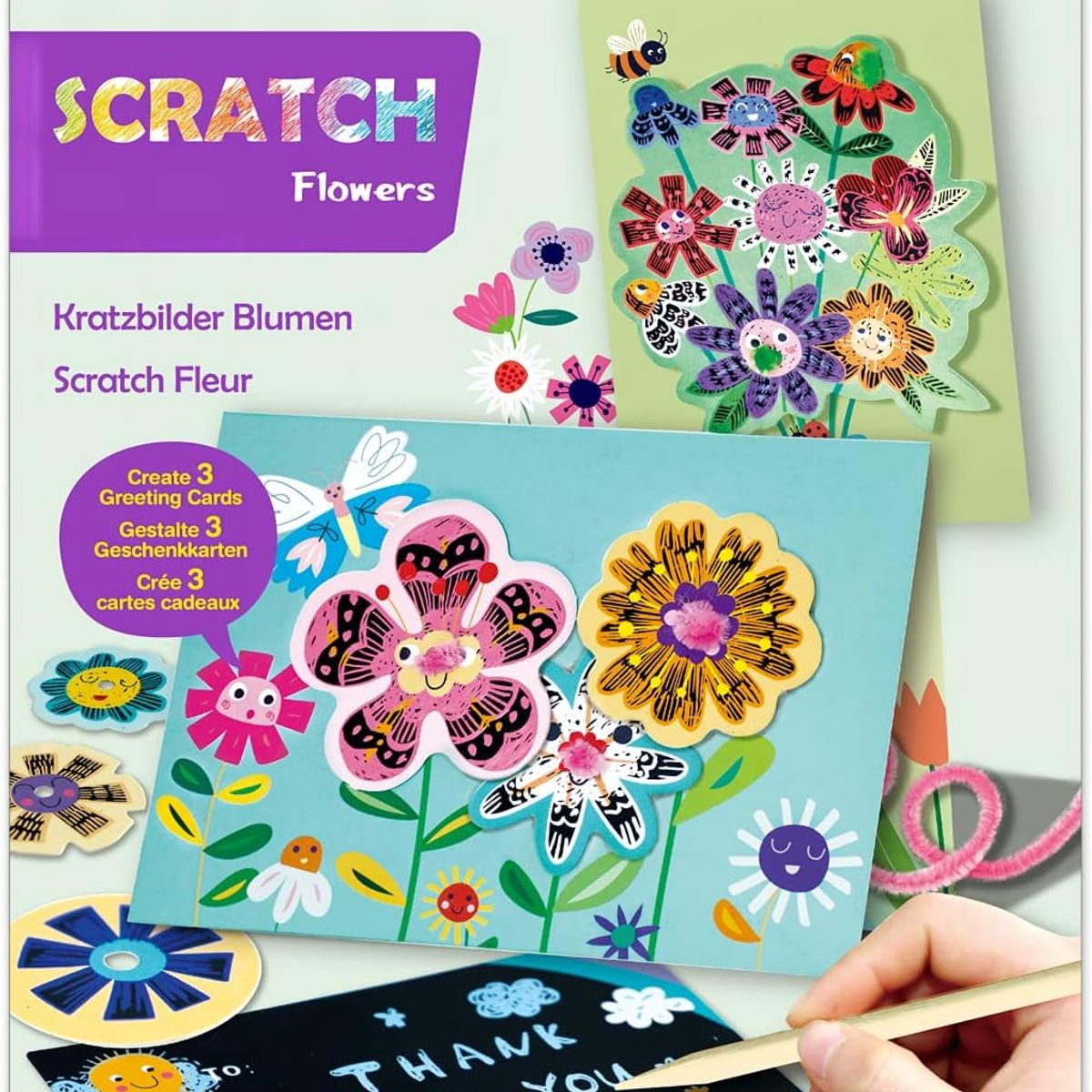 JUGANDO Y EDUCANDO - Juego Didáctico Tarjetas Floral Para Decorar Y Raspar Niños