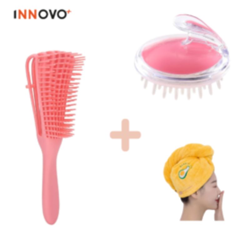 INNOVA - Combo Hair Top Cepillo Rizos Definidos + Cepillo Masajeador + Toalla