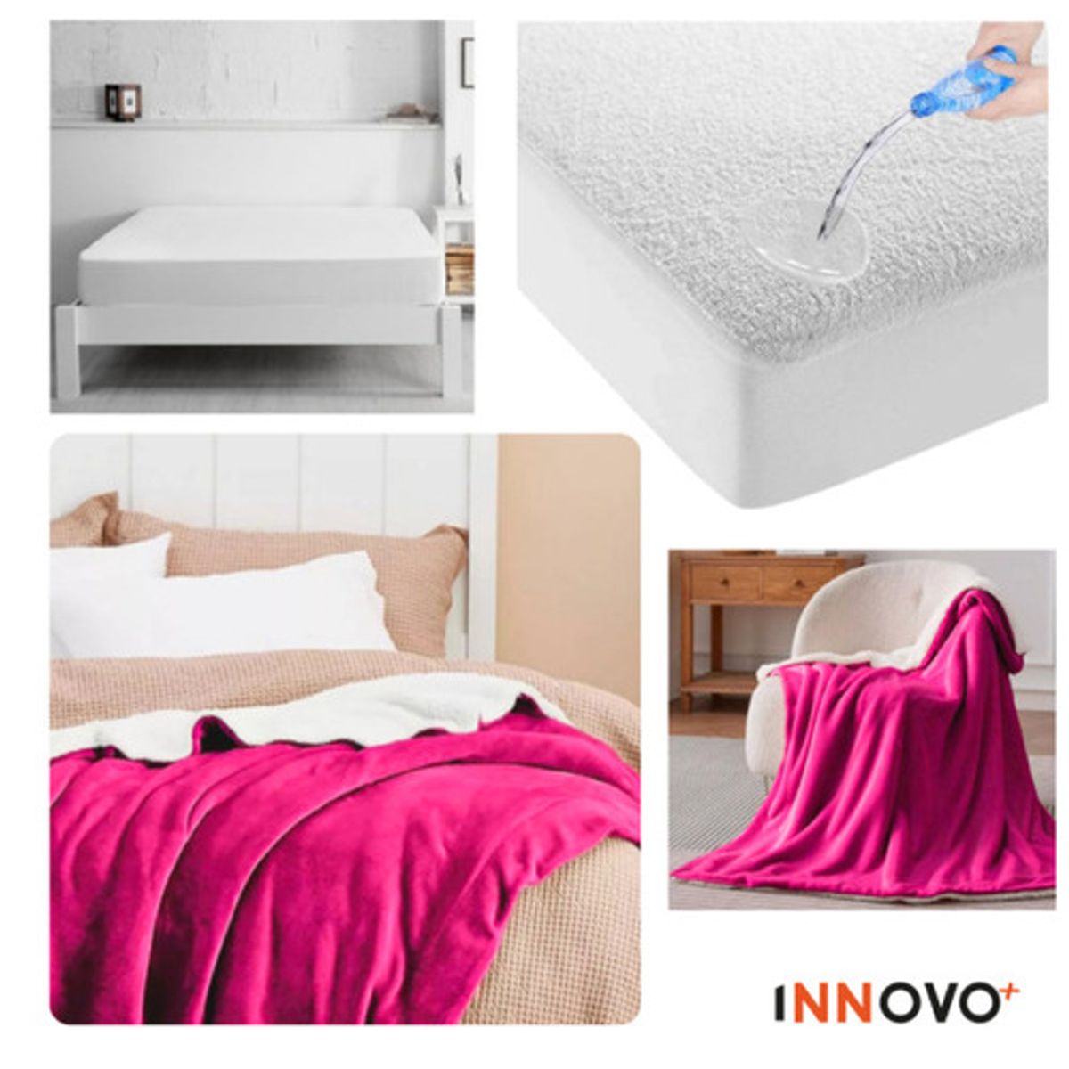 INNOVA - Combo Protector De Colchón Antifluido + Cobija Térmica Ovejera Doble