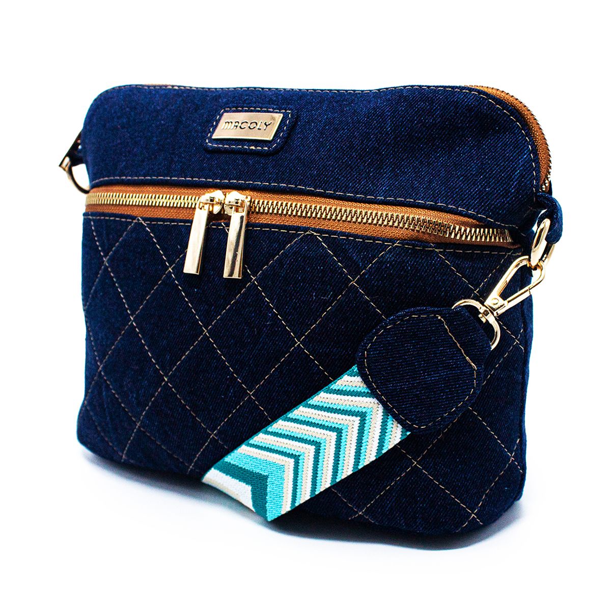 MACOLY - Bolso Manos Libres M406 Jean x reata oro