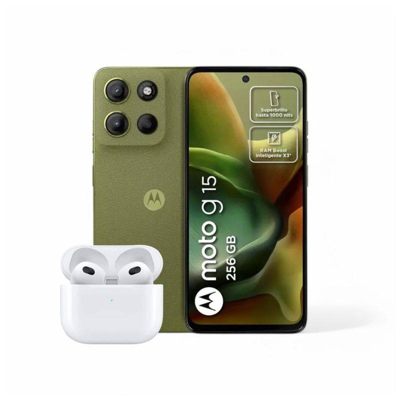 MOTOROLA - Celular MOTOROLA G15 4GB 256GB Verde con  Audifonos Inalambricos