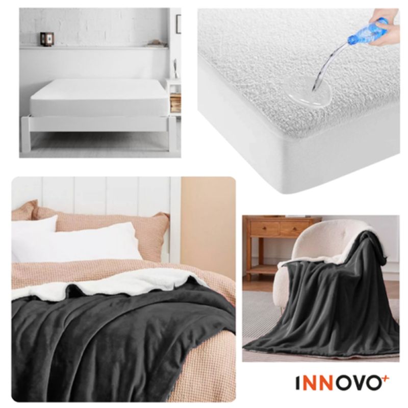 INNOVA - Combo Protector De Colchón Antifluido + Cobija Térmica Ovejera Doble