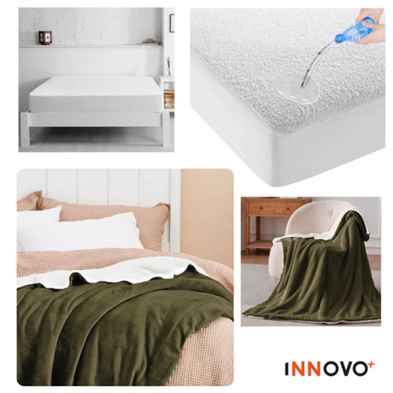 INNOVA - Combo Protector De Colchón Antifluido + Cobija Térmica Ovejera Doble
