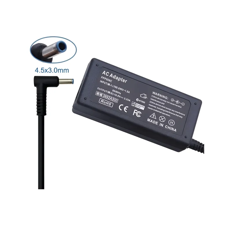 GENERICO - Cargador Para Portatil Hp Punta Azul 195v 33a 65w 45x30mm