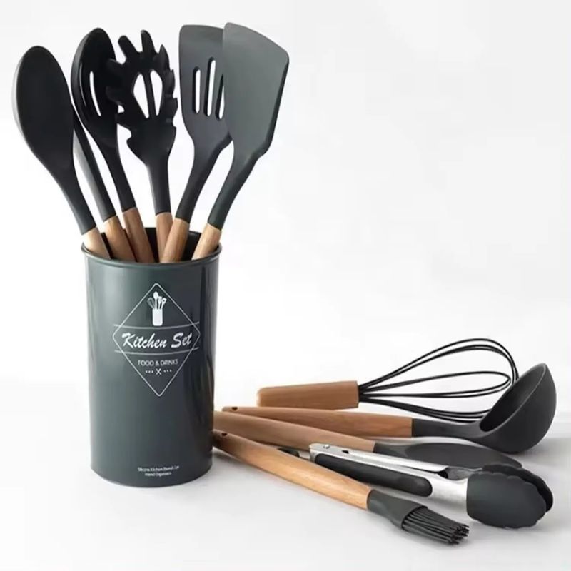 GENERICO - Set De Utensilios De Cocina 12 Piezas En Silicona negro