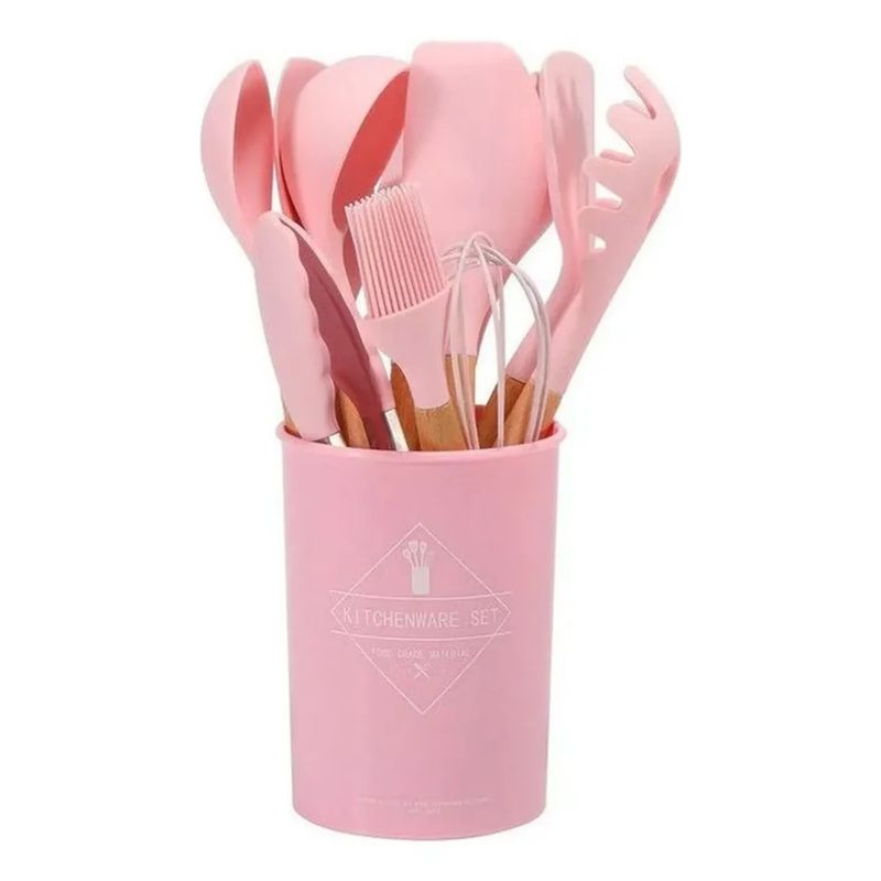 GENERICO - Set De Utensilios De Cocina 12 Piezas En Silicona rosa
