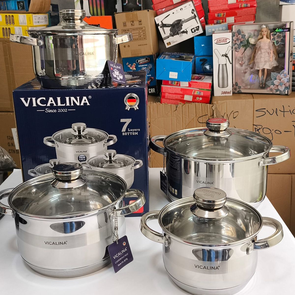 GENERICO - Batería de Ollas en acero quirúrgico 8 piezas