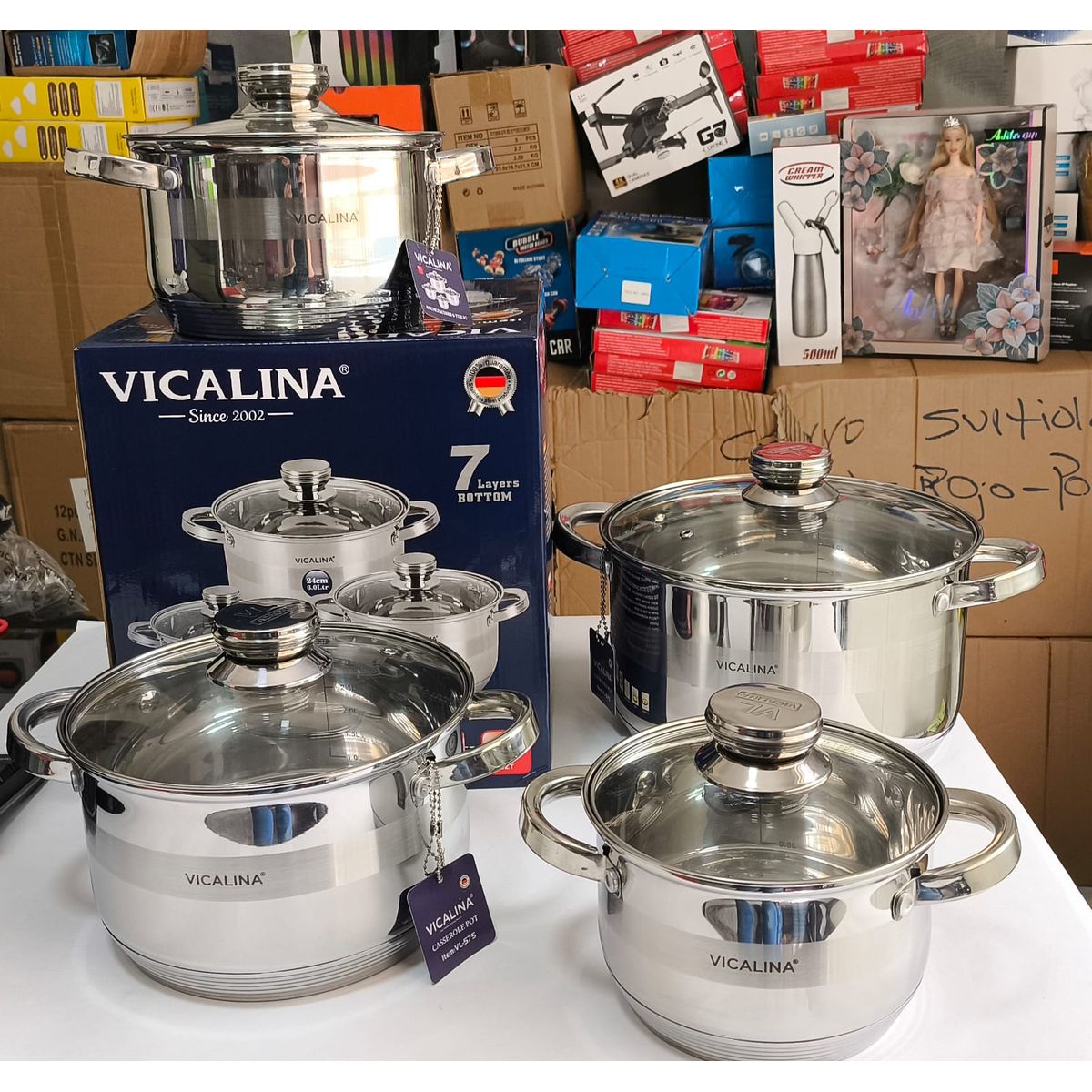 GENERICO - Batería de Ollas en acero quirúrgico 8 piezas