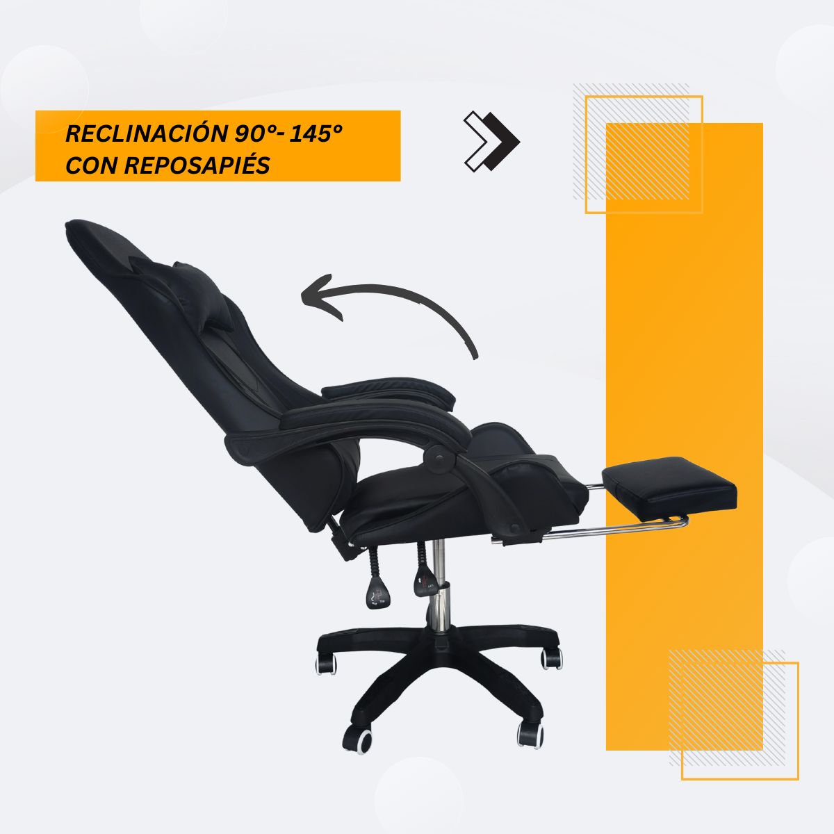 DEALIO - Silla Gamer Escritorio Oficina Ergonomica Reclinable Pc 145° Negro