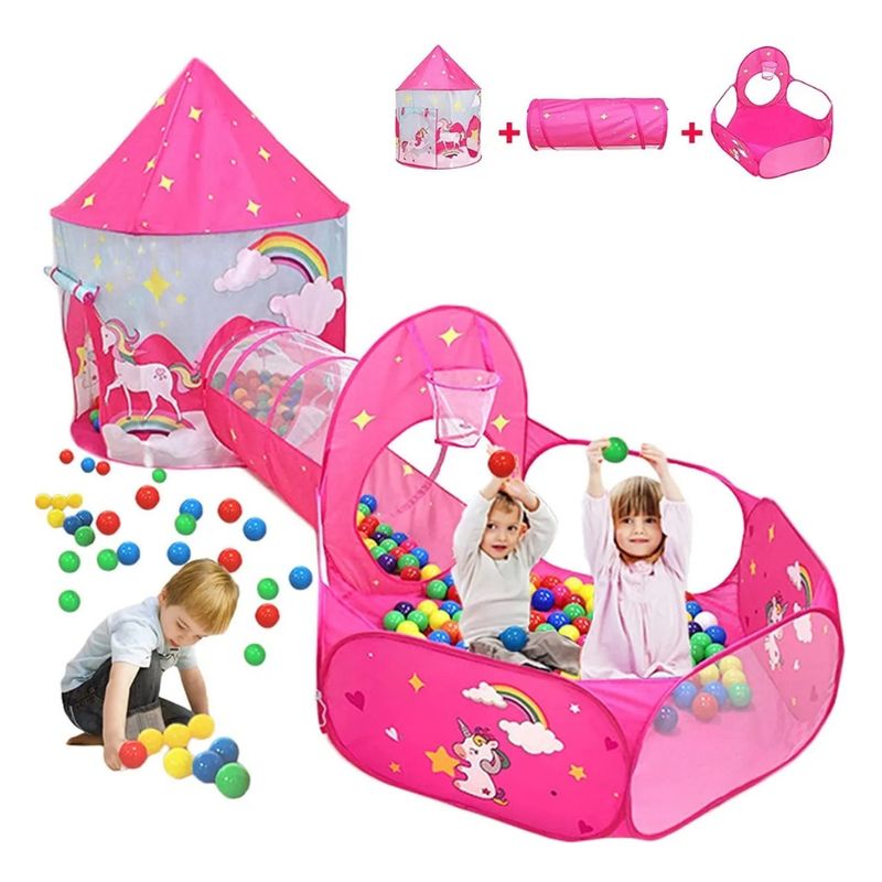 GENERICO - Carpa Infantil En Forma De Castillo Con Tunel Arcoiris V04