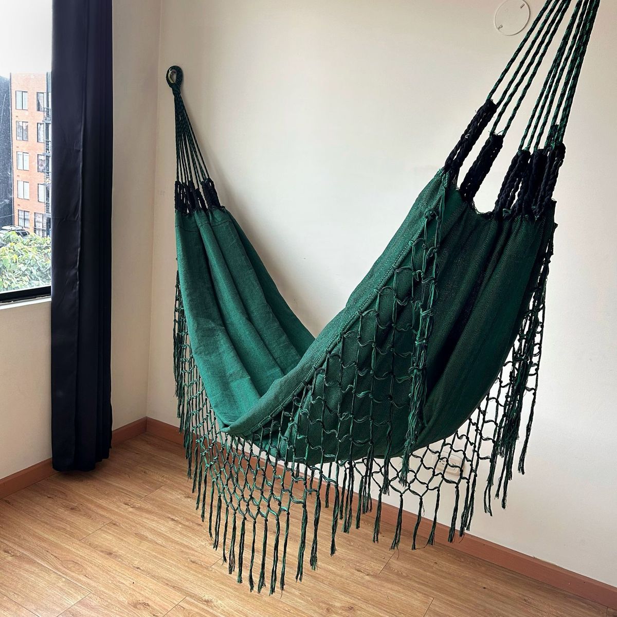 GENERICO - Hamaca en Algodón con Flecos Negra Jaspeada Verde