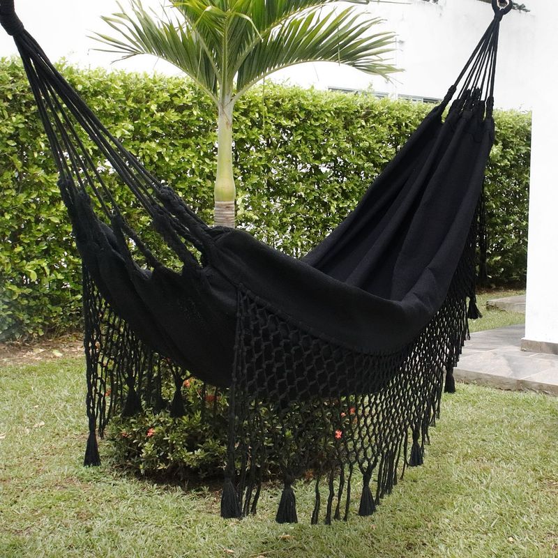 GENERICO - Hamaca Artesanal en Algodón Negro Macramé Borlas