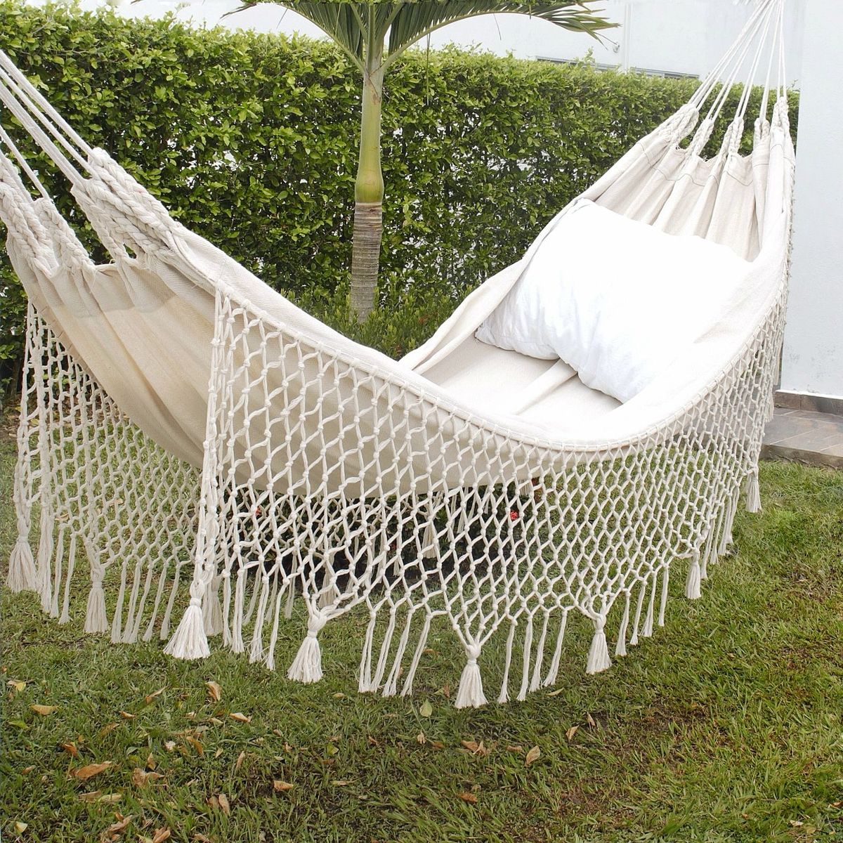 GENERICO - Hamaca Artesanal en Algodón Beige Macramé Borlas