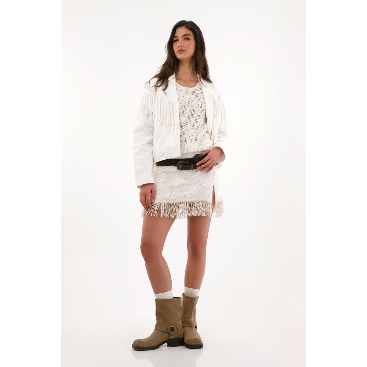 TENNIS - Falda corta con flecos crudo para mujer