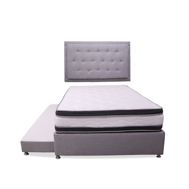 GENERICO - Combo Cama Nido Blaser 120 Semidoble + Espaldar Gris Claro Blaser