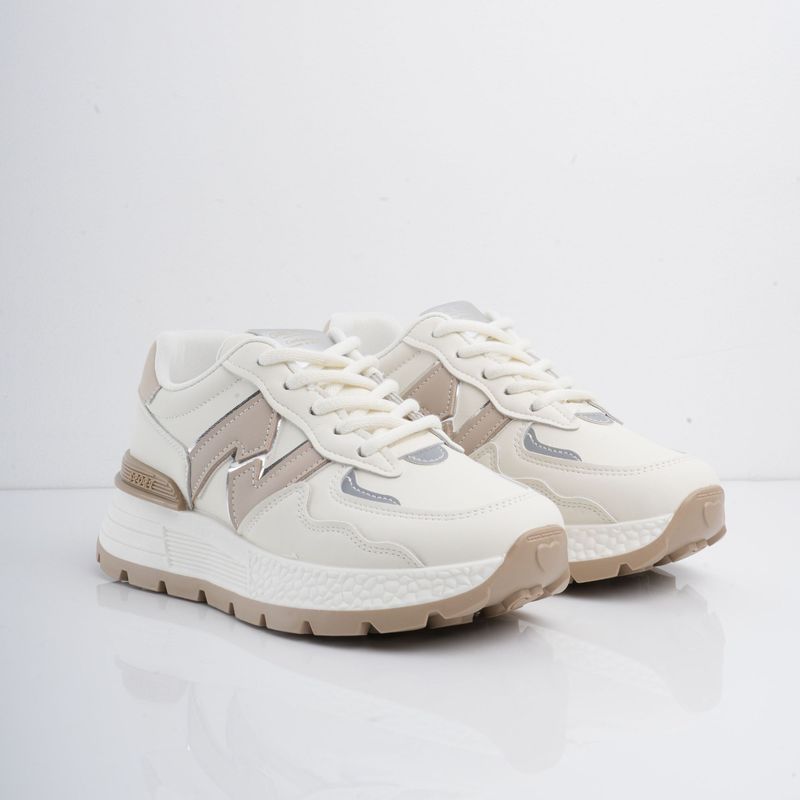CALZADO ADRENALINA - Tenis blancos con detalles y suela beige flux