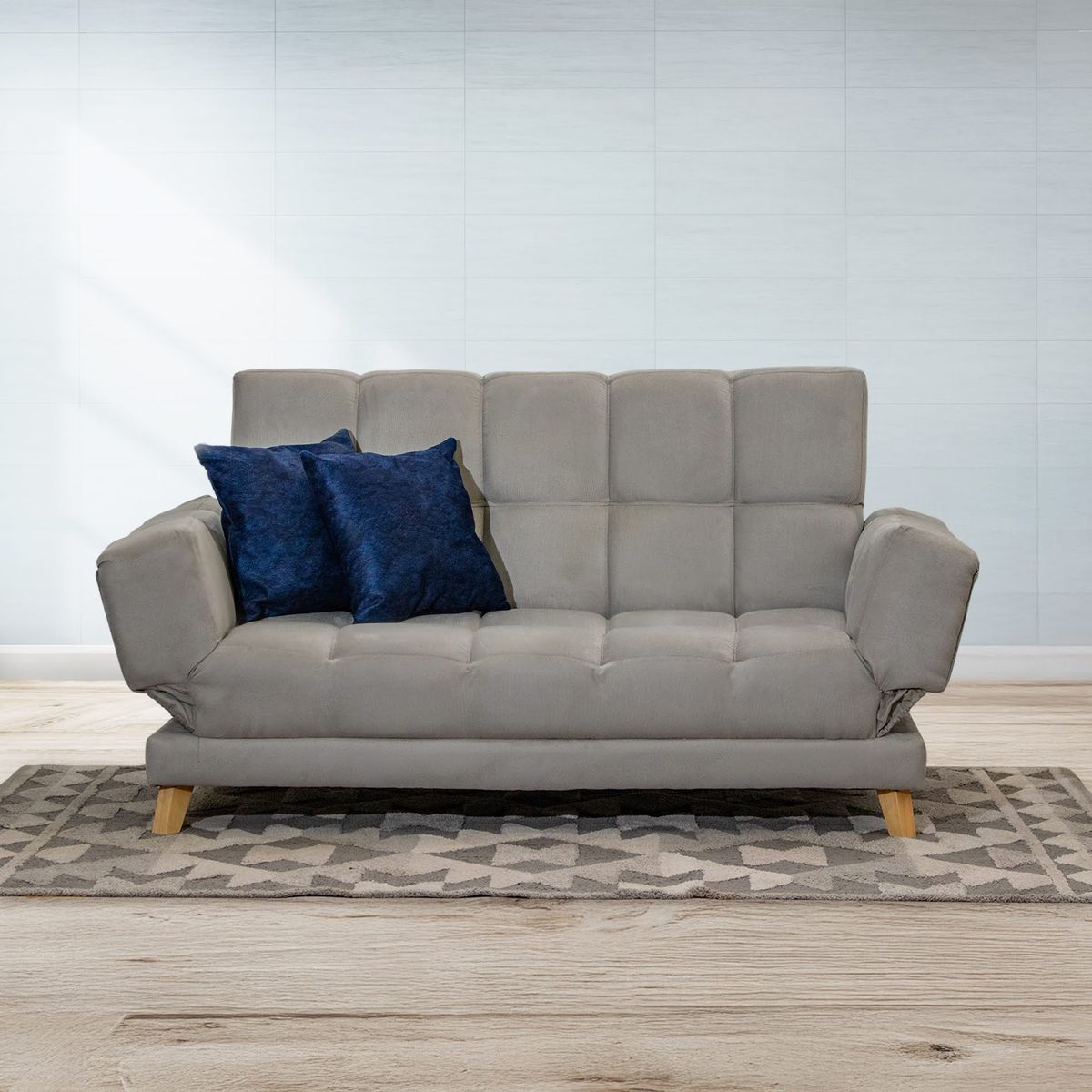 GENERICO - Sofá Cama AMAIKA Tipo Ocean Gris con Cojines y Puff