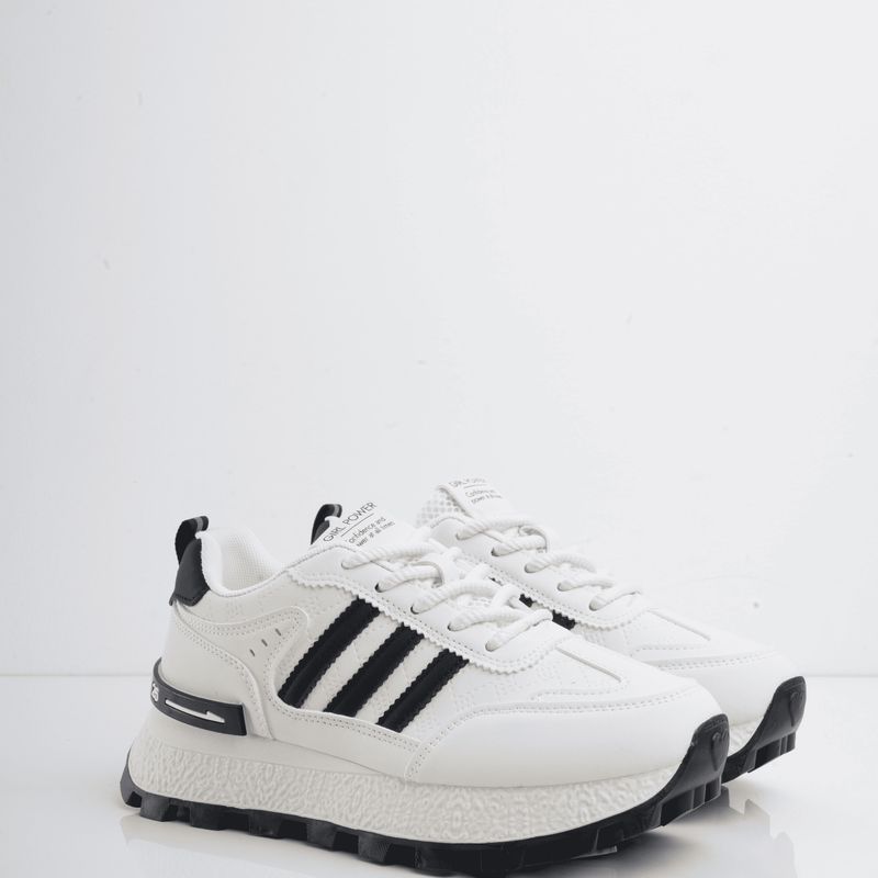 CALZADO ADRENALINA - Tenis blancos con líneas y suela negra rize