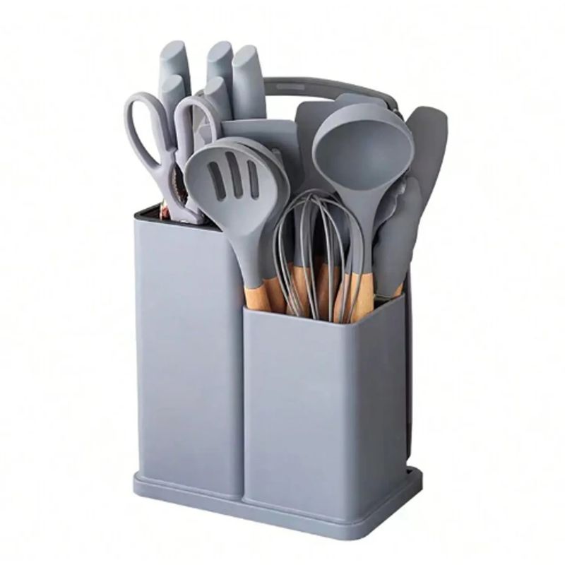 GENERICO - Set x19 Piezas utensilios de cocina en silicona Color Gris