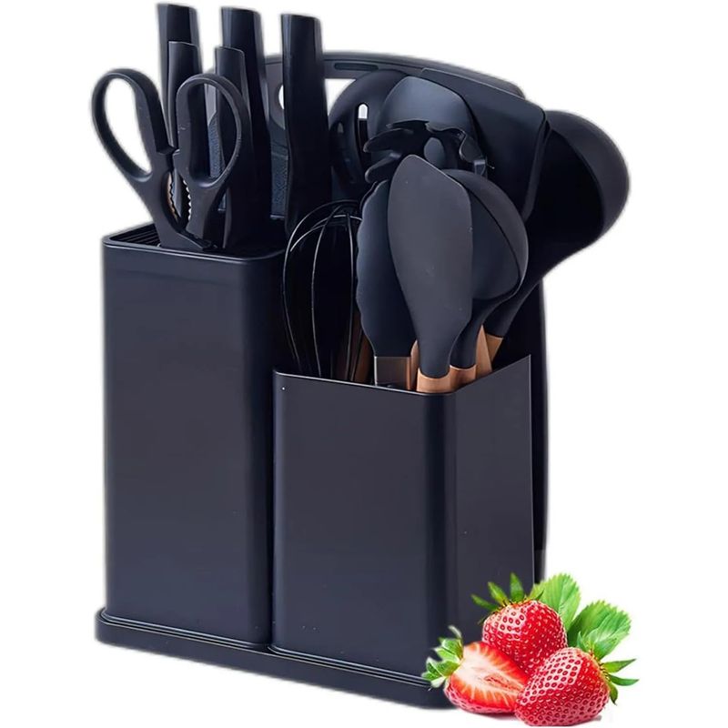 GENERICO - Set x19 Piezas utensilios de cocina en silicona Color negro