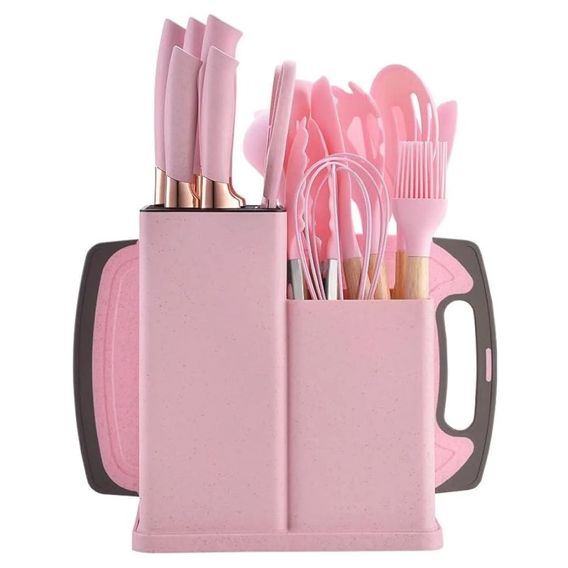 GENERICO - Set x19 Piezas utensilios de cocina en silicona Color rosa