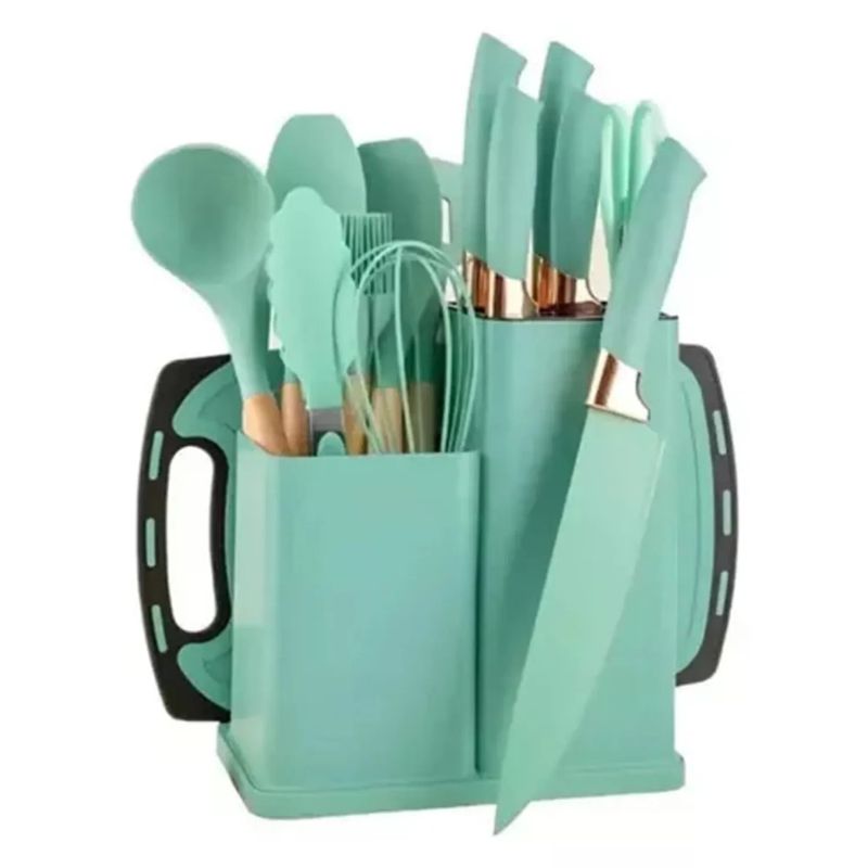 GENERICO - Set x19 Piezas utensilios de cocina en silicona Color verde