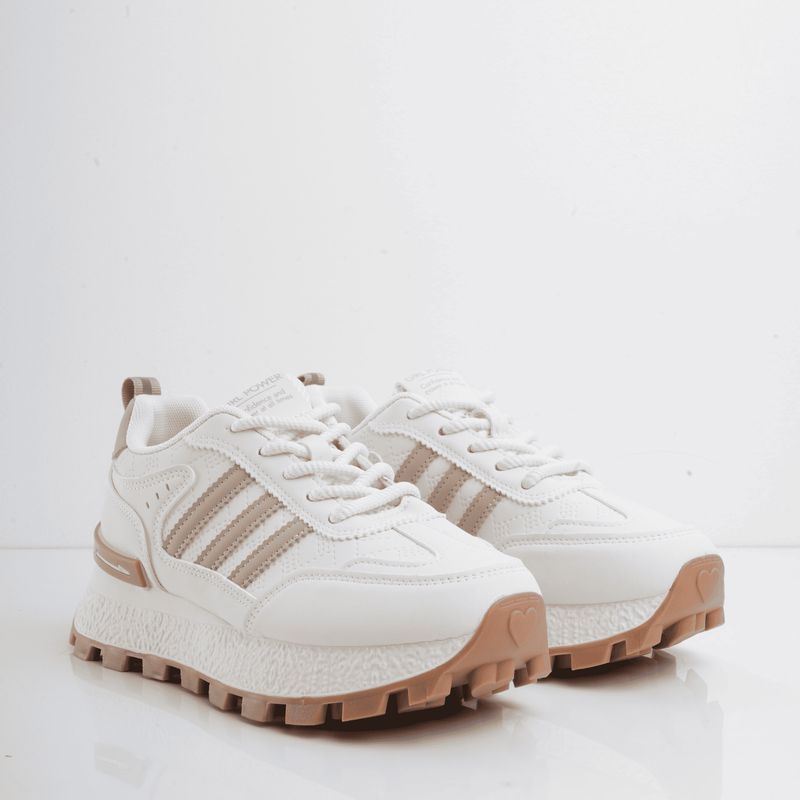 CALZADO ADRENALINA - Tenis blancos con líneas y suela café rize