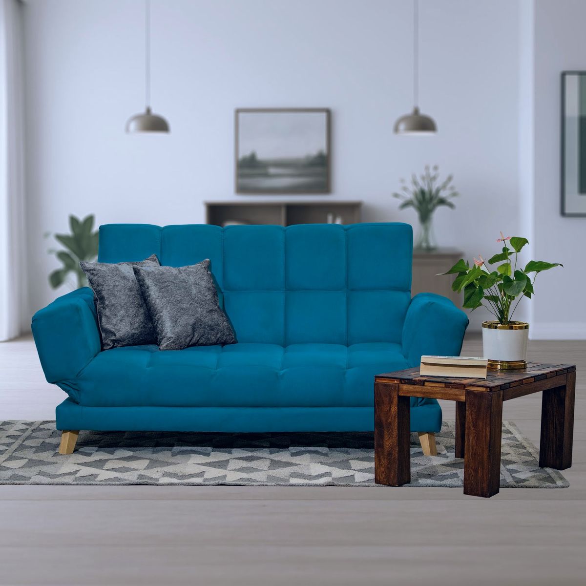 GENERICO - Sofá Cama AMAIKA Tipo Ocean Turquesa con Cojines