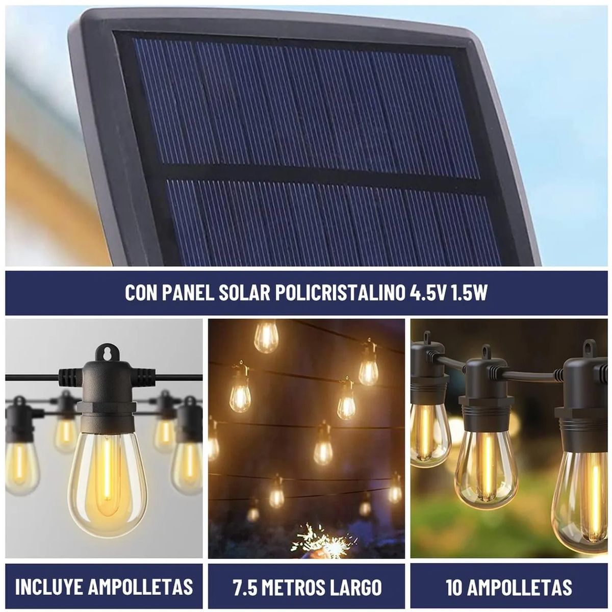 ONE PIXEL - Guirnalda Luces Solar 7,5mt Exterior + 10 Ampolletas One Pixel