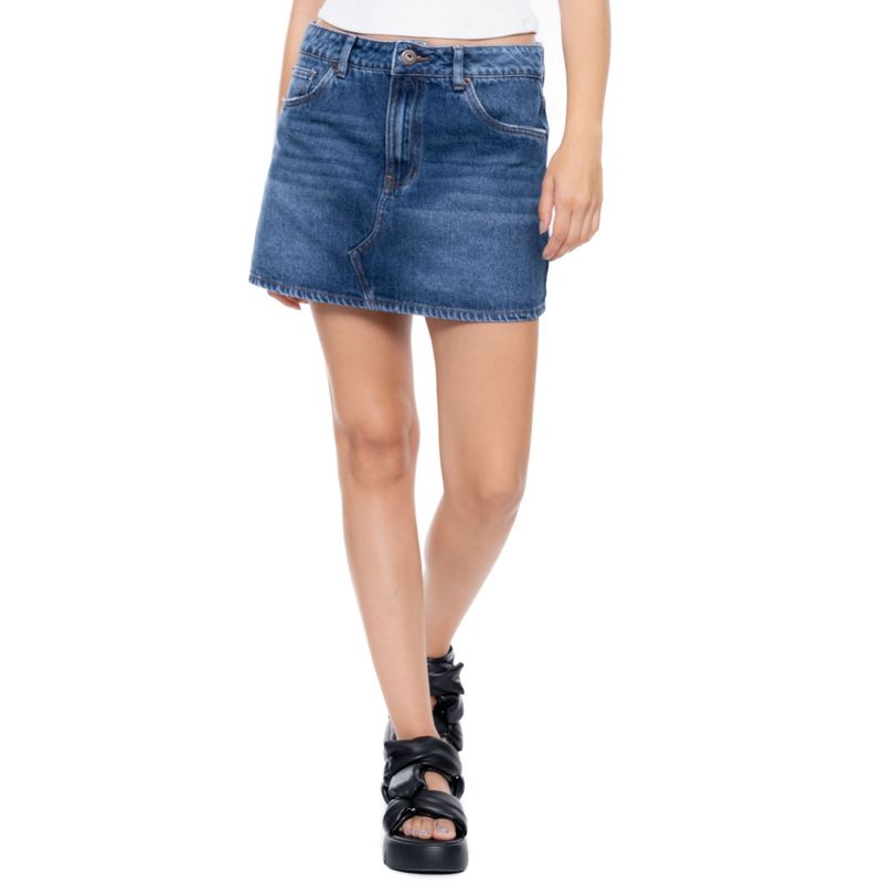 COLOR BLUE - Falda Corta En Denim