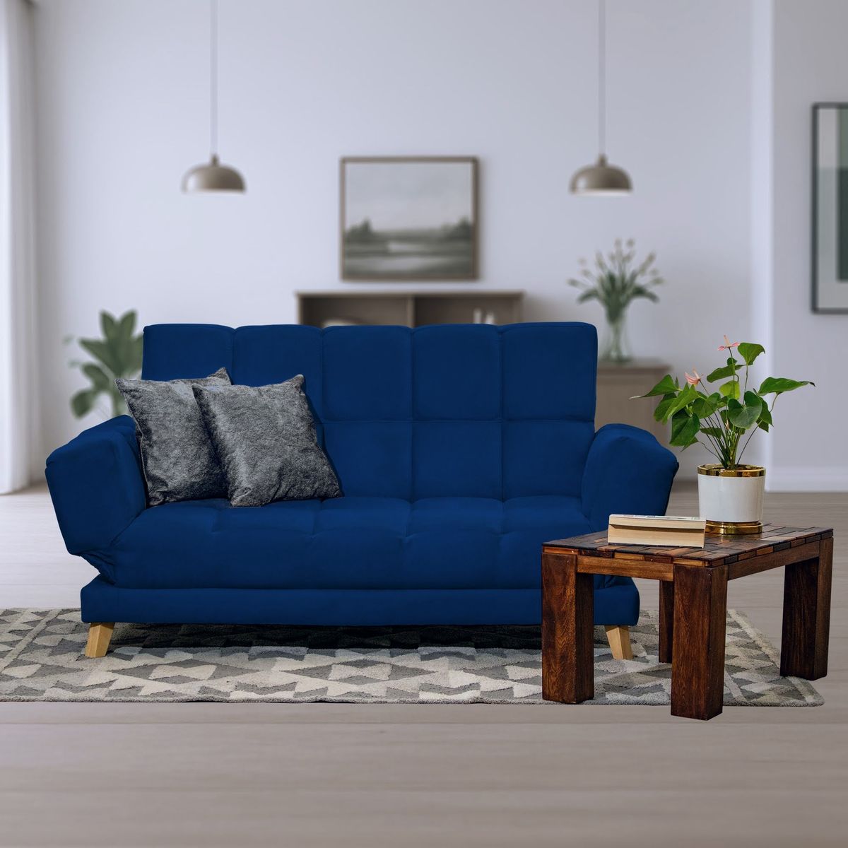 GENERICO - Sofá Cama AMAIKA Tipo Ocean Azul con Cojines