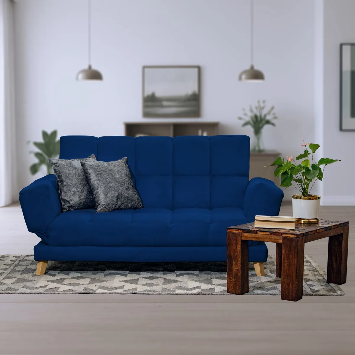 GENERICO - Sofá Cama AMAIKA Tipo Ocean Azul con Cojines