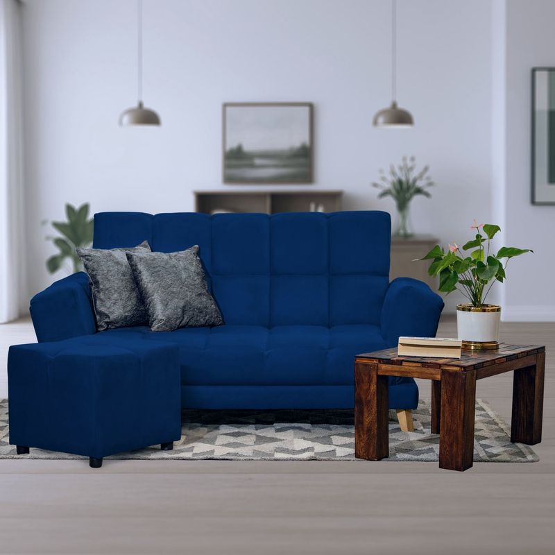 GENERICO - Sofá Cama AMAIKA Tipo Ocean Azul con Cojines y Puff