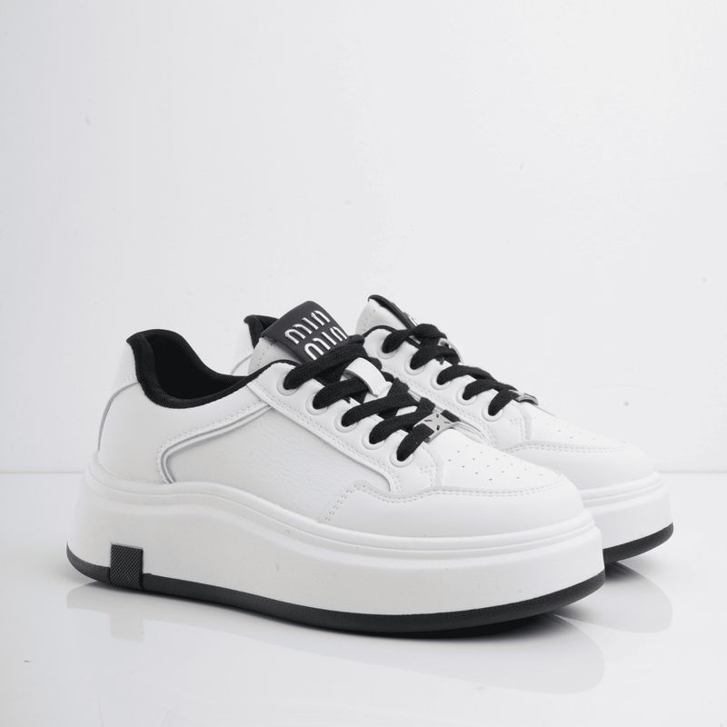 CALZADO ADRENALINA - Tenis blancos con plataforma y cordones negros jack