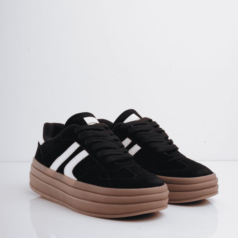 CALZADO ADRENALINA - Tenis negros con líneas blancas y cordones nahomi